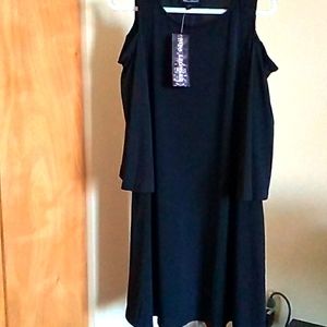 NWT Nordstrom Nina Leonard Black Cold Shoulder Dress (L)